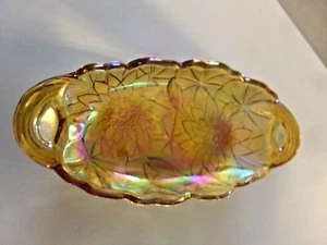 Vintage INDIANA Carnival Glass NOS EXCELLENT Iridescent GOLD Candy Oval Dish - Picture 1 of 9