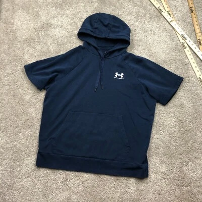 Under Armour Terry Hoodie Mens Medium Loose Hooded Short Sleeve Blue Rival Rock - Image 1 of 4