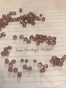 108 6 mm Vintage Tschechisch Feuerpoliert Dunkler Amethyst AB Kristall Perlen  - Bild 1 von 3
