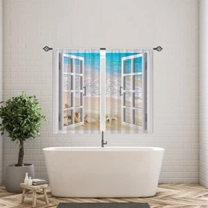 ANHOPE Beach Blackout 2 Curtain Panels 42"x63" Open Window Tropical Beach Ocean - Picture 1 of 3