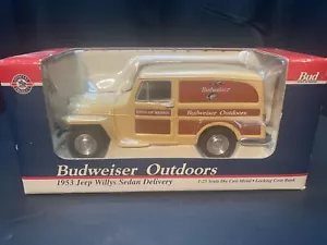 BUDWEISER OUTDOORS 1953 JEEP WILLYS SEDAN DELIVERY DIE CAST BANK Liberty #29016 - Picture 1 of 7