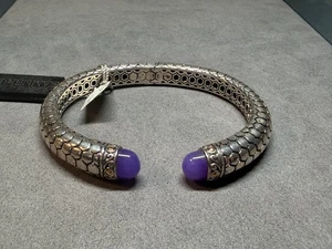 RARE SAMUEL B BENHAM Sterling Silver 18k Gold Amethyst Scale Cuff Bracelet 7.5" - Picture 1 of 18