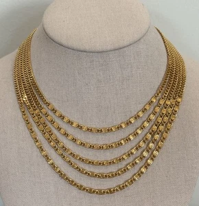 Collana Vintage Monet Tono Oro Multi Livello 5 Fili Statement - Foto 1 di 5