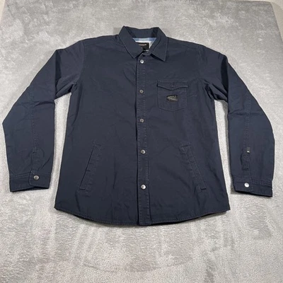 Jaqueta Quiksilver Masculina Grande Azul Marinho Forrada com Botões Camisa Flanela Shacket Nova Com Etiqueta - Imagem 1 de 4