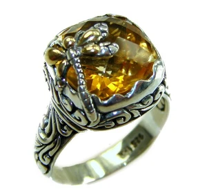 Citrin Sterling Silber Ring Größe: 8 Rechteck 9,2ct 925 Handarbeit gelb Edelstein - Bild 1 von 4