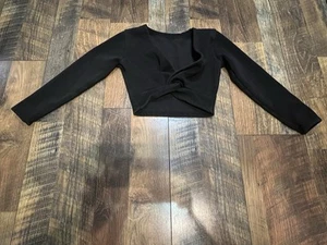 Girls Black Cropped Fleece Cardigan For Dance, No Tags, Fits Like 7/8, Good - Picture 1 of 4