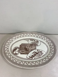 Antique 11 3/8" x 15 3/4" J.D.&Co. Warwick Dog & Stag Oval Transferware Platter - Picture 1 of 9