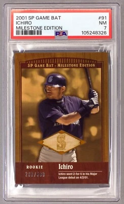 2001 SP Game Bat Rookie Relic Ichiro Suzuki #91 Milestone Edition 200/500 PSA 7 - Image 1 of 3