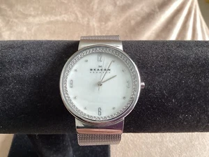 Skagen Ancher Crystal MOP Dial Watch Stainless Steel Mesh Strap - Picture 1 of 14