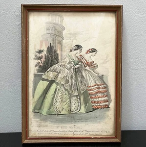 Les Modes Parisiennes French Fashion Hand Colored Print 1850s Signed Framed - Picture 1 of 11