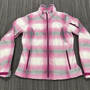 Eddie Bauer Jacket Womens Medium White Pink Gray Full Zip Outdoor Hiking Check - Picture 1 of 24