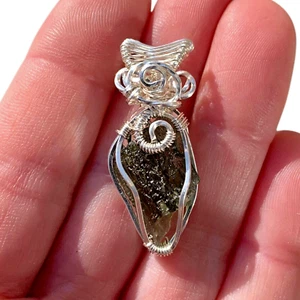 Genuine Raw Czech Republic Moldavite Gold Or Silver Wire Wrap Meteorite Pendant - Picture 1 of 35
