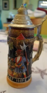 VINTAGE GERMAN BEER STEIN -- AUCH DIE FREUD HAT IHRE ZEIT -- 9-1/2" TALL - Picture 1 of 5