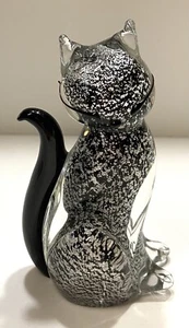 Murano schwarz und silber gefleckt mundgeblasen Glas Sammlerstück Katze Figur Formia - Bild 1 von 16