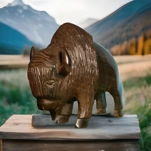 Handcrafted Art, Ironwood Buffalo, Beautiful Wood Grain 4.5 in ht, EarthView Inc - Picture 1 of 18