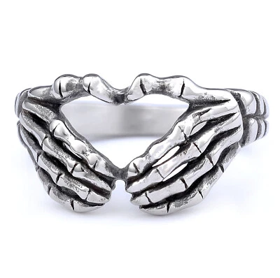 Anillo de calavera en forma de corazón para mujer de acero inoxidable para pareja bandas anillo punk para regalo Foto 1 de 4