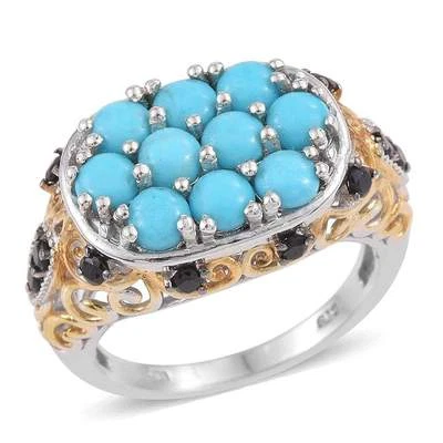 Anel de prata esterlina com espinélio preto e turquesa Sleeping Beauty - Imagem 1 de 4