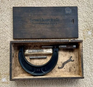 Brown & Sharpe USA Vintage Mikrometer Messschieber 2-3" No.63 in original Holzbox - Bild 1 von 7