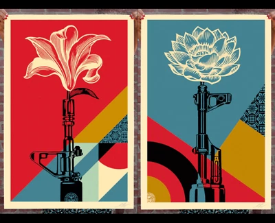 Shepard Fairey (OBEY) - AK47 Lotus & AR15 Lily - 2 Prints Set - SIGNED - 2024/25 - Image 1 of 4