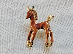 VINTAGE LITTLE PONY PHILLY HORSE BROOCH PIN COPPER ENAMEL, GOLD TONE & GEMSTONES - Picture 1 of 9