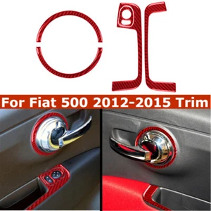 Door Control Penal Carbon Fiber Sticker Cover Trim Red Kit For Fiat 500 2012-15 - Picture 1 of 13