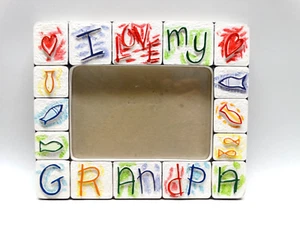 “I Love My Grandpa” 5x3.5 Picture Frame Hearts & Fish Childlike Design EUC - Picture 1 of 7
