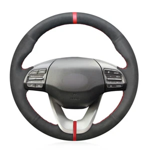 Black Suede Red Marker Hand-stitched Steering Wheel Cover for Hyundai Veloster - Picture 1 of 15