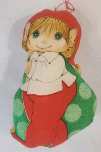 Vintage Hand Sewn Pixie Elf 5.5" Stuffed Pillow Plush - Green & Red Fairy - Picture 1 of 5