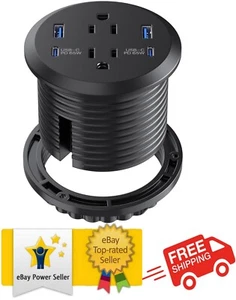 3 Zoll Schreibtisch 18W USB C Power Grommet, 2 Steckdosen und 3 USB (1 USB C, 2 USB A) Flus - Bild 1 von 8