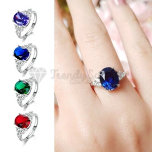 Ladies Classic Oval Shaped Cubic Zircon Stone Adjustable Wedding Engagement Ring - Picture 1 of 28