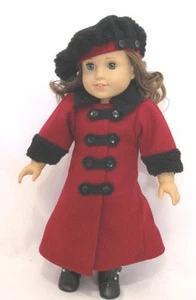 Puppenkleidung 18 Zoll Puppe viktorianischer Mantel Hut burgunderrot passt 18 Zoll Mädchen Puppen - Bild 1 von 2