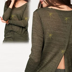 sooo zart Feinstrick PULLOVER Rücken-Lösung Gr.38 M GLITZER Pulli EDEL khaki - Bild 1 von 4