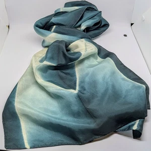 EILEEN FISHER Silk Shibori Rectangular Lightweight Scarf Blue White - Picture 1 of 4