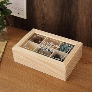 Wooden Tea Box Tea Storage Box Wooden Storage Chest 6 Grids Small Wooden Box - Picture 1 of 6