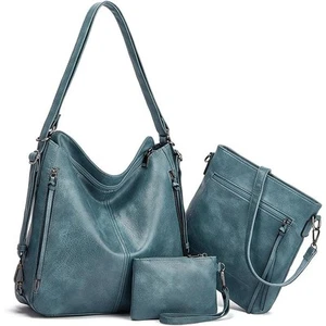 NWT ~ Set/ 3 Blue Purses Tote Handbag Backpack Hobo Crossbody Shoulder Bag - Picture 1 of 7