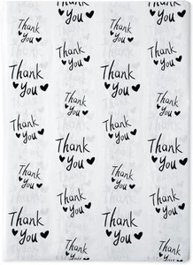 MR FIVE Thank You Tissue Paper Bulk,20" x 14",Thank Black and White  - Picture 1 of 6