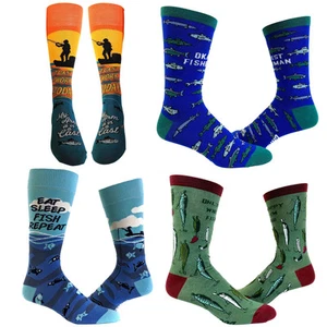 Mens Funny Fishing Socks Bundle 4 Pack Socks With Awesome Graphics For Men - Picture 1 of 9