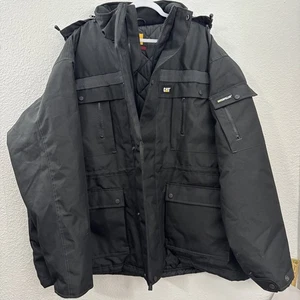 Cappotto da lavoro uomo Caterpillar 4XL con cappuccio giacca isolata nero impermeabile nuovo con etichetta - Foto 1 di 16
