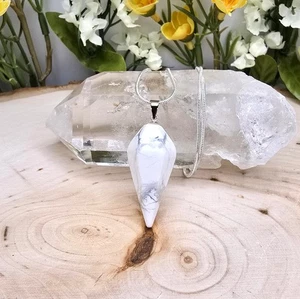 Small Natural Howlite Pendulum Necklace / Howlite Pendulum Pendant Necklace - Picture 1 of 10