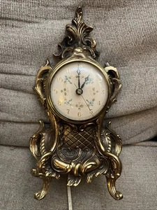 Brass Mantle Clock Victorian Electric Ornate Design Vintage Tested WORKS 11" Hi - Picture 1 of 7