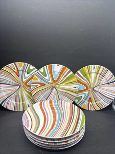 Echo Design New York Set di 8 Piatti per Insalata, 8 1/2” Strisce Girevoli Love Em. - Foto 1 di 6