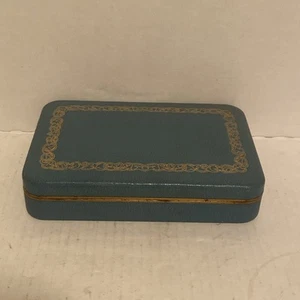 Vintage Farrington Jewelry Box Genuine Texol Teal W/Pink Silk Interior - Picture 1 of 9