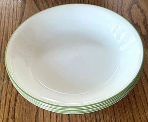 SHADOW IRIS Set of 5 Coupe Soup Bowls 8.5" Vintage Corelle Green Trim White - Picture 1 of 11
