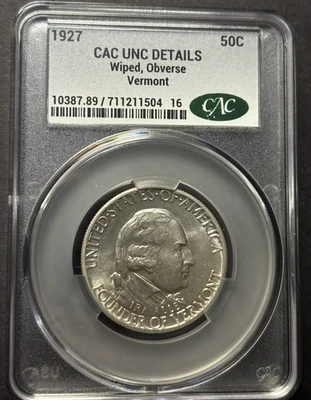 1927 Vermont Comm. Half Dollar Nice CAC Graded BU Details, Great Eye Appeal - Image 1 of 4