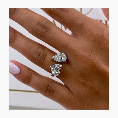 Diamond Ring E VS1 IGI Certified 4 Carat Heart Labcreated 14K White Gold You&Me - Image 1 of 4