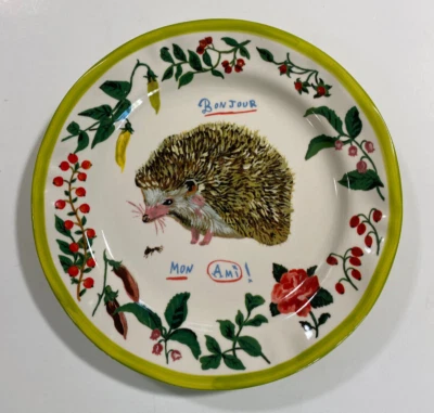 Обеденная тарелка Nathalie Lete Hedgehog Bonjour 10 дюймов - Mon Ami! БЕСПЛАТНАЯ ДОСТАВКА! - Изображение 1 из 4