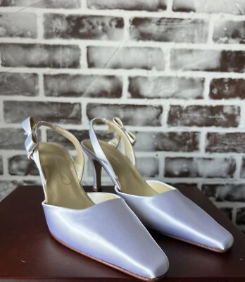 Bridal White Satin Dyeable Slingback Pump by Michelangelo- “Heather” 8.5B New - Image 1 of 4