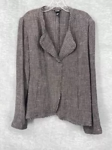 Giacca Eileen Fisher aperta davanti grande grigia nera misto lino maglia tasche usata in ottime condizioni - Foto 1 di 12