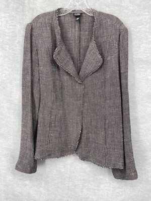 Chaqueta Eileen Fisher Frontal Abierto Grande Gris Negro Mezcla de Lino Bolsillos Tejidos Usada en Excelente Condición Foto 1 de 4