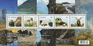 OWL = PUFFIN = ELK DEER = GOAT = BEAVER = Souvenir Sheet of 5 Canada 2014 #2709 - Picture 1 of 1